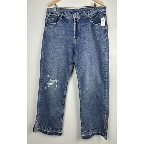 NWT Gap Mid Rise 90s Loose Jeans Split Hem Distressed Blue Denim Plus Size 33 16 - Picture 15 of 16